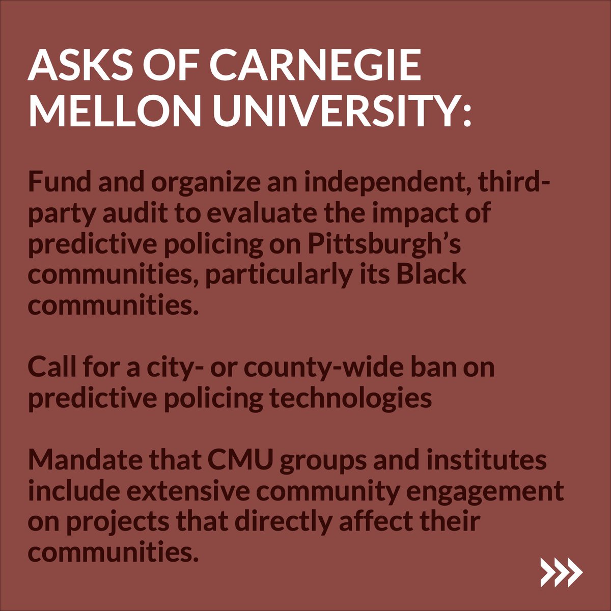 capp_pgh's tweet photo. Help us in our effort to ban predictive policing, facial recognition, implement community oversight for surveillance tech, &amp; demand CMU confront their role in these harmful tech projects.

Email &amp; contact links here

Local gov: https://t.co/PwtQ8ilptu
CMU: https://t.co/u0Sqtp7r1W https://t.co/fWzf1DNKMy