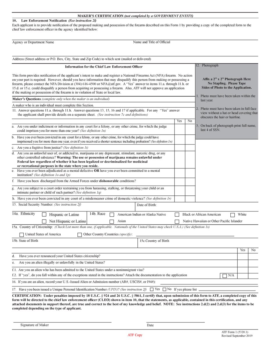 Next is the page for "law enforcement notification". Many of these questions are similar to those asked when buying a gun. You will need to fill these out and attach a passport-type photo of yourself to the page.