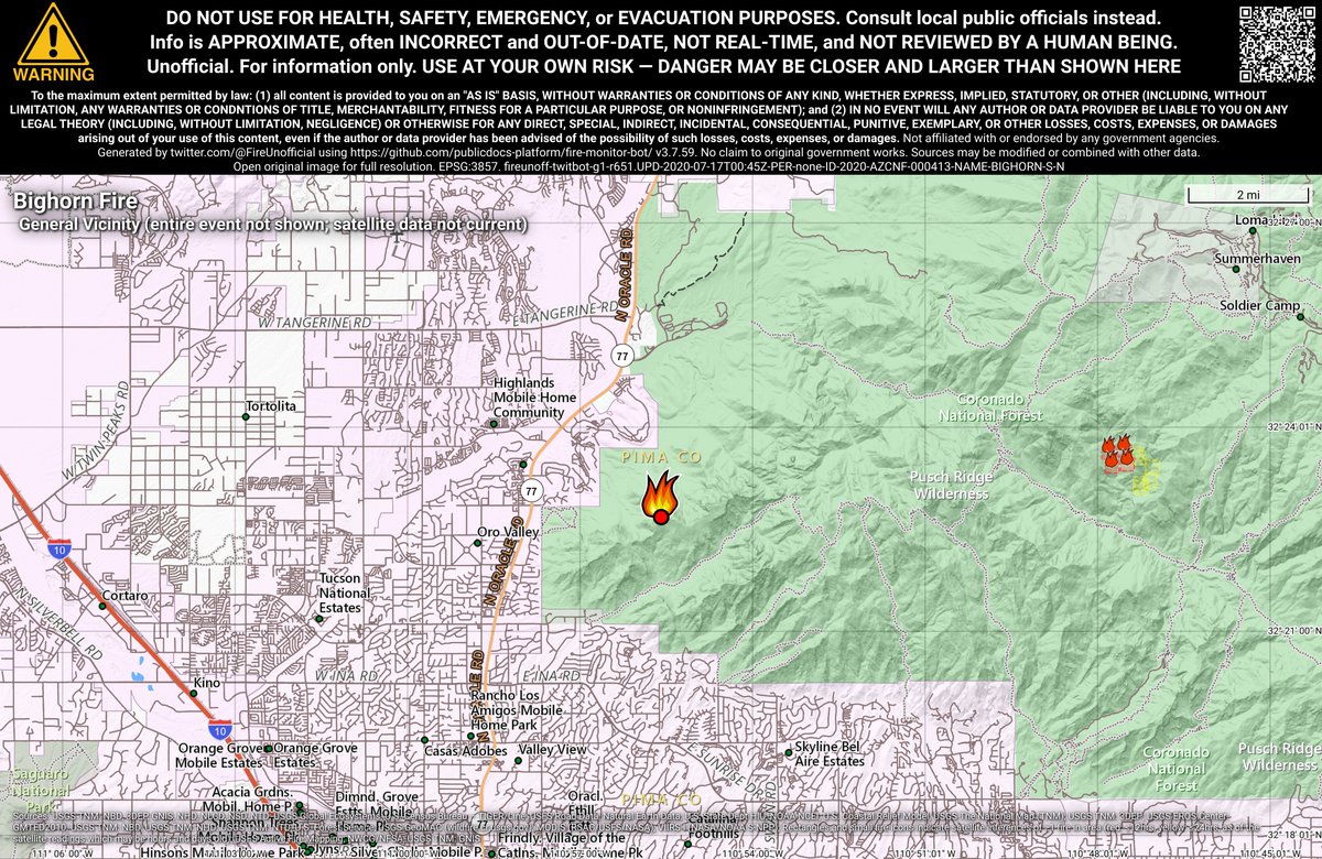 SWFireBot's tweet photo. #BighornFire 🔥 unofficial, automated update.
@CoronadoNF; Near Oro Valley, AZ. ⚠️ DO NOT USE FOR SAFETY PURPOSES - See officials instead. May be incorrect; disclaimers in images. https://t.co/TgrkbTrKcg