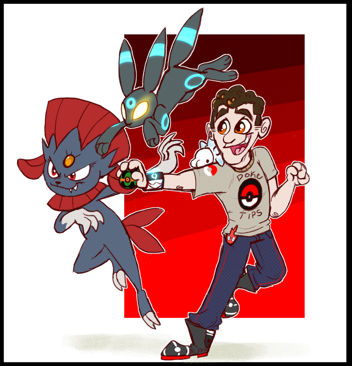 Purgatorypirate's tweet photo. I needed to practice my human anatomy and Pokemon anatomy so I figured "Why not!" And did it all in one piece!! I decided to draw 
@PokeTipsMike
 !! I hope you don't mind!! #Pokemon #Pkmn #Weavile #Umbreon #Snom #Poketips #PokemonSwordShield #Poketipsmike #digitalart #FANART https://t.co/a6acvUofQh