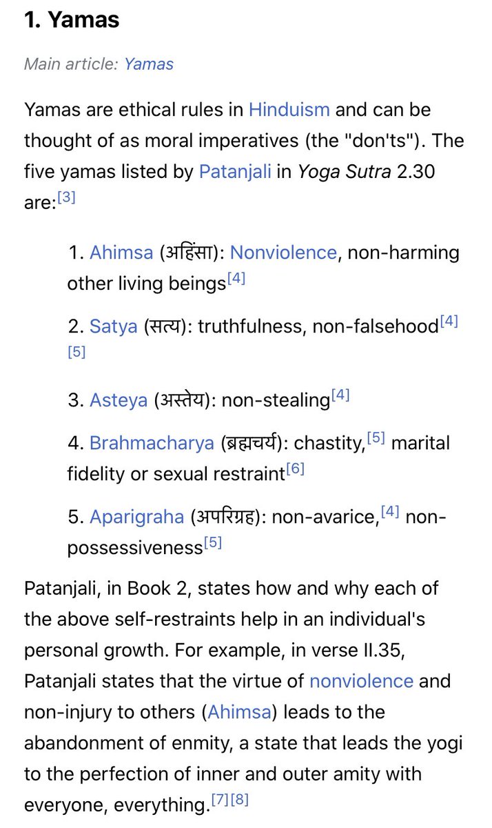 Step 1 - Yama (यम) - literally - regulations१. अहिंसा - not meaning to harm anything by body, mind, buddhi.२. सत्य - being truthful (body, speech thought)३. अस्तेय - not taking in anything that isn’t mine. Here “I” is operative since it’s definition expands with sādhanā
