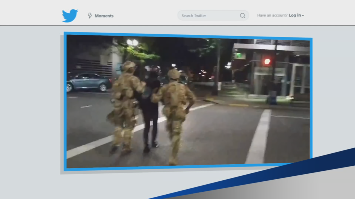 fox12oregon's tweet photo. Protesters question federal law enforcement, ‘snatch-and-grab’ tactics in Portland. https://t.co/KJ5a0MhvpB https://t.co/6sqtZ7hDQs