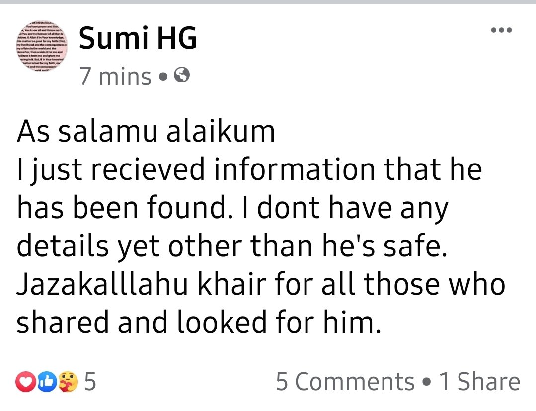 CalmdoulaCLE's tweet photo. @UmmSorayaB alhamdulillaah found safe https://t.co/5ewAHdEJpW