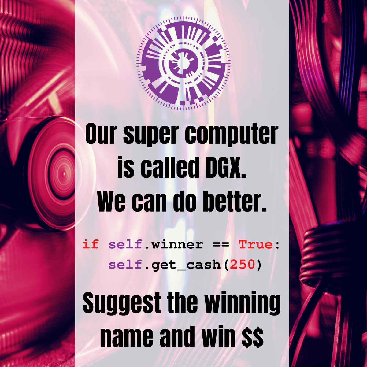 TheAIML's tweet photo. This could be the fastest $250 you'll ever make! Submit (unlimited) names here https://t.co/Ky1sP9J6tX. Winner announced 31/07/20. #Competition #AI #MachineLearning @ecms_uofa @UniofAdelaide https://t.co/My1uoiExqE