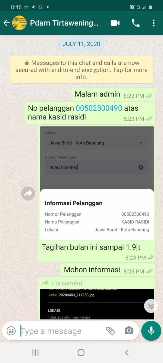 riane_cs's tweet photo. @pdamtirtawening sudah dari tgl 11 juli 2020 kmarin tidak ditanggapi. https://t.co/OVNew2pxKm