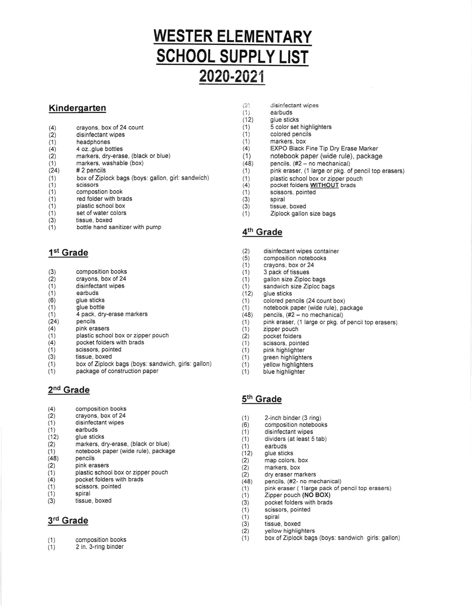 WesterLISD's tweet photo. ✏️School Supply List!🖍️ 
✂️Check out your students grade level to see their supply list for the 2020-2021 school year!
📓Supply Lists are also found on our website if you need to find them later on. #WesterSTEAM https://t.co/quq4UEM5a2
