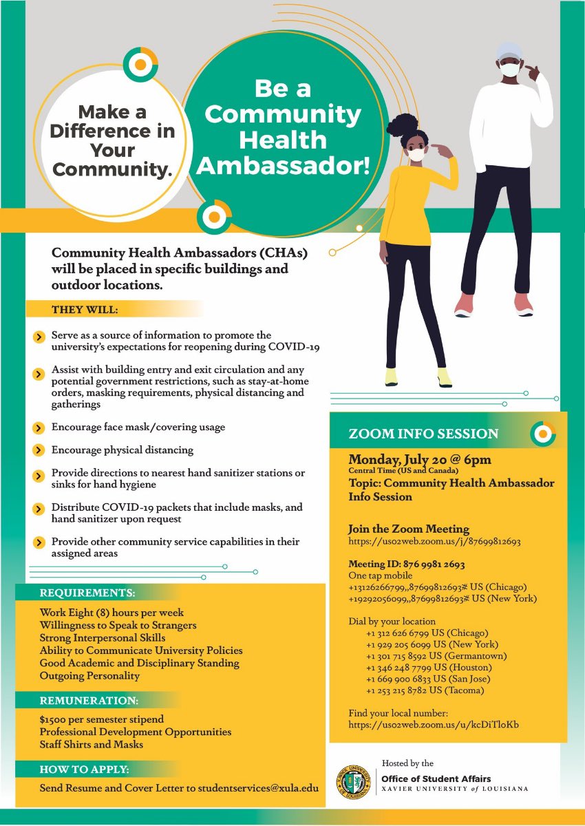 MobilizationXU's tweet photo. If you’re looking to make a difference in your community, consider applying to become a Community Health Ambassador! Be sure to tune into the info session on July 20th! #OneSafeXU https://t.co/2TAK7ViUg1