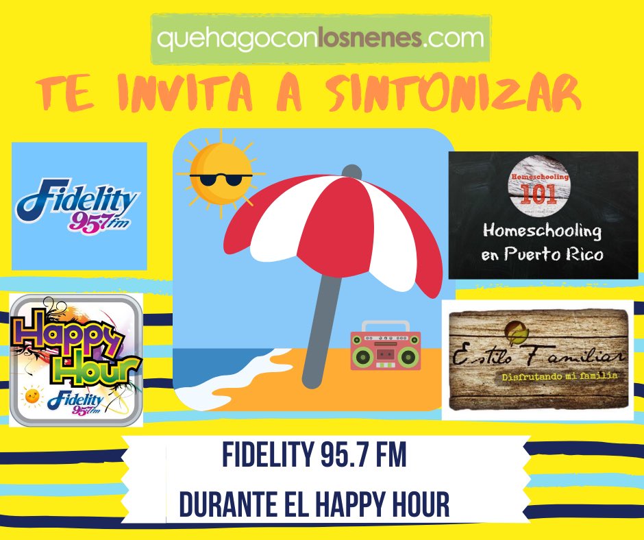 No te pierdas mañana viernes, a las 5pm, Quehagoconlosnenes.com invita a Mayra Rodríguez de <a href="/estilofamiliar/">Estilo Familiar</a> a hablar sobre Homeschooling 101 en PR. En Fidelity 95.7Fm, FidelityPR.com o Canal 735 de Liberty, durante el Happy Hour
#quehagoconlosnenes #estilofamiliar