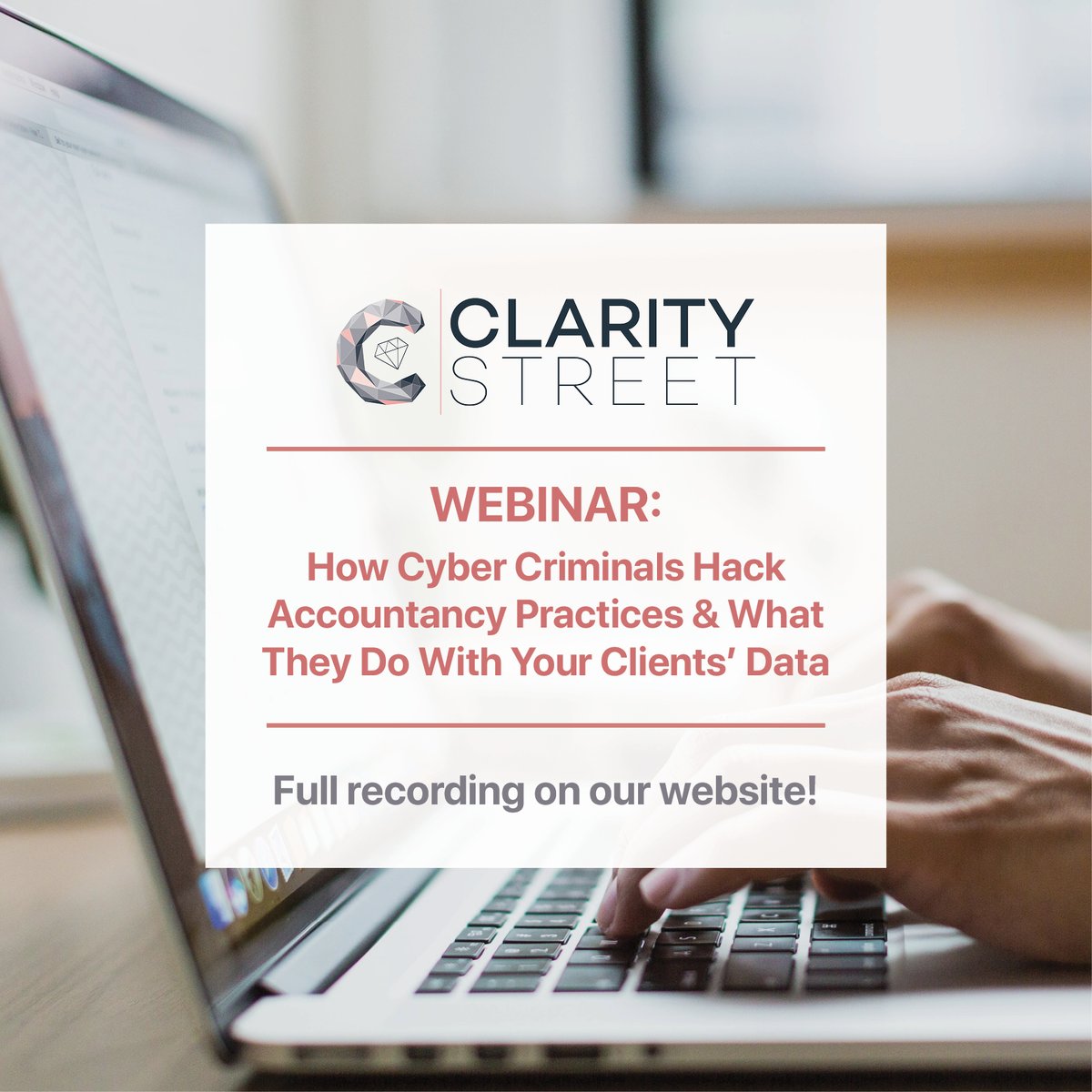 clarity_street's tweet photo. Cyber criminals hacking accountancy practices has reached a record high. Do you have all the information you need to protect your practice? 

https://t.co/IP9Ct5QDGY

#claritystreet #cybersecurity #security #data #clients #cloud #xero #accountantsdaily #practiceprotect #fyidocs https://t.co/q7vrnspUgy