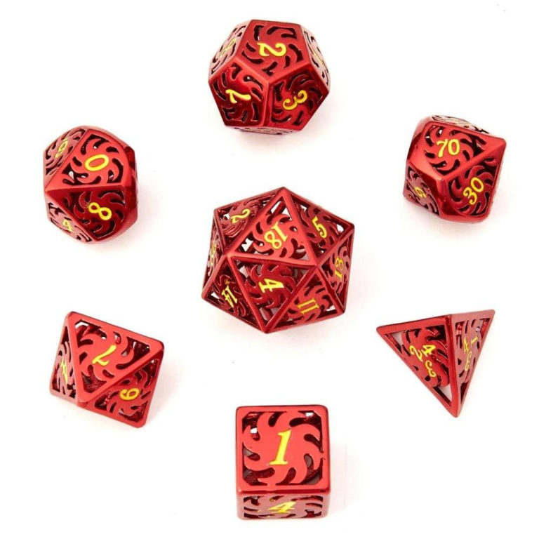 We have another new dice set up! We are on a roll (sorry for the pun).

Introducing the Fireball Hollowed Metal Dice Set! 
#DnD #dice #DiceAreNice settlinggeek.com