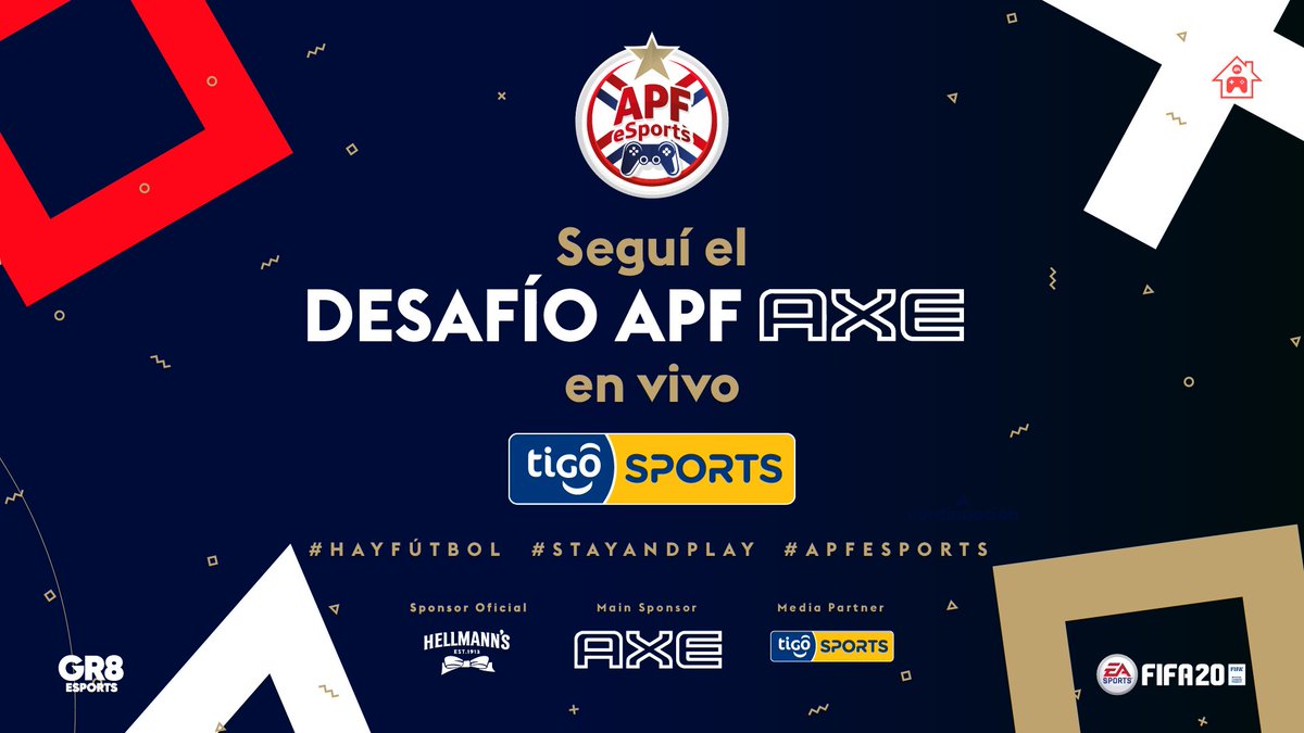 APFeSports's tweet photo. ¡Hoy conoceremos al gran campeón del #DesafíoAPFAxe 🏆!

➡️ @SoldeAmericapy vs
 @eSports_CCP

Prendete desde las 19:00 hs. por  @TigoSportsPY.

#APFeSports 🎮
#StayAndePlay 🙌🏼 https://t.co/R4cua4n2YP