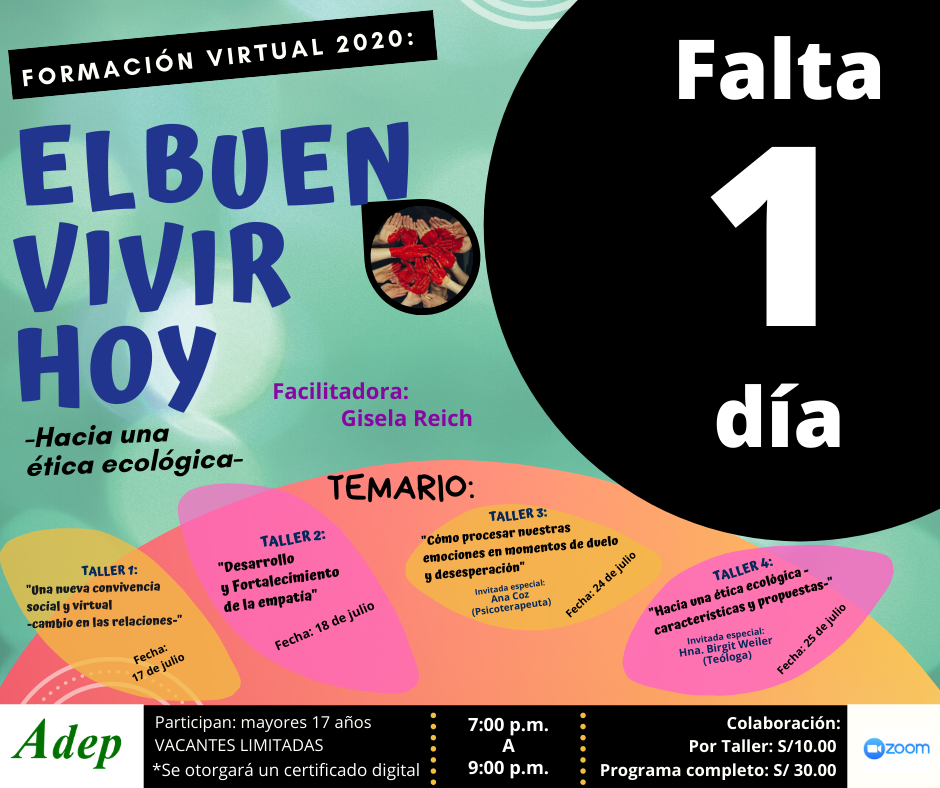 Adep_'s tweet photo. "Buen Vivir -hacia una ética ecológica-"
A un día de iniciar la formación virtual
Link de inscripción: https://t.co/GH91YG9rzj https://t.co/onsLQjotU6