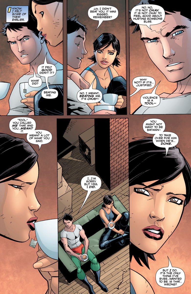 Still, the two begin to work out their differences when Cass looks to their "fight" and the words Tim told her. Tim explains why he told her this. Something that is brought up later by Oynx. Tim wants a life outside the Family eventually, while Cass WANTS to be the next Batman.