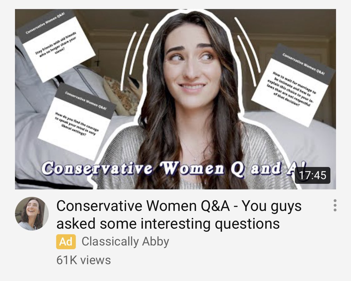 possiblylit's tweet photo. I see these stupid ads, I report them. But like a YouTube Eldritch Horror, “Classically Abby” IS ALWAYS THERE, WAITING FOR ME WHEN I OPEN THE APP. https://t.co/TQQRDbu489