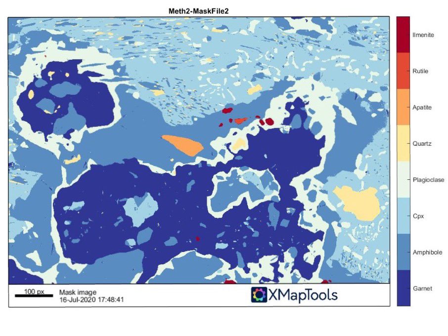 petrochronics's tweet photo. Special #thinsectionthursday edition of our #XMapTools BR course at #ufmg 💻 Al203 (wt%) and phase map of a Grt-Cpx amphibolite from the Southern Brasilia orogen 🔬resorbed Grt surrounded by a composite corona (Amp+Pl) with a matrix with symplectite (Cpx+Amp+Pl+Qz) #petrochronics https://t.co/z2pVvBTlmt