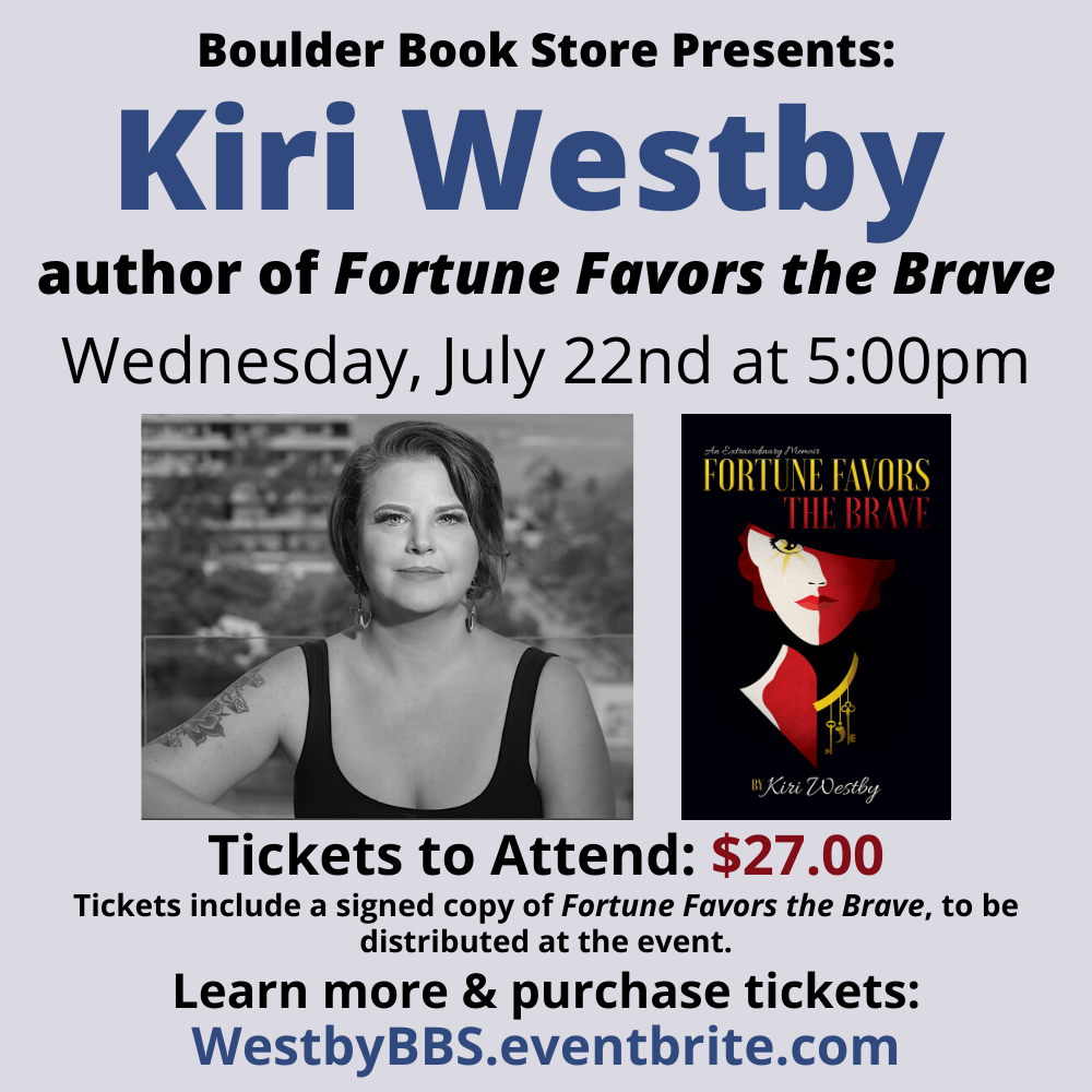boulderbooks's tweet photo. Next week, we're hosting a limited in-store event for Boulder native @KiriWestby to celebrate the release of her new book, "Fortune Favors the Brave: An Extraordinary Memoir" - you should check it out, actor Ellen Burstyn loved it! Tickets available here https://t.co/s6qZPOTAxP https://t.co/iXH1uvoFLg