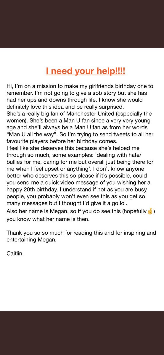 megssecretbday1's tweet photo. Hi @CaseyStoney  I’m on a mission to make my girlfriends birthday one to remember. She loves Man United especially the women’s team and she’s loves you being their manager. Could you please read this if you have a spare minute, thanks very much!! I hope I hear from you 😊 https://t.co/cK0WvehLbP