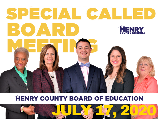 HenryCountyBOE's tweet photo. The Board of Education will host a special called board meeting on Friday, July 17 at 1 p.m. to discuss Back-to-School plans for the 2020-21 school year. Community members can watch the meeting by tuning in to the district's YouTube Channel. https://t.co/Cnx3gRaxUl https://t.co/j82G6lqIz6