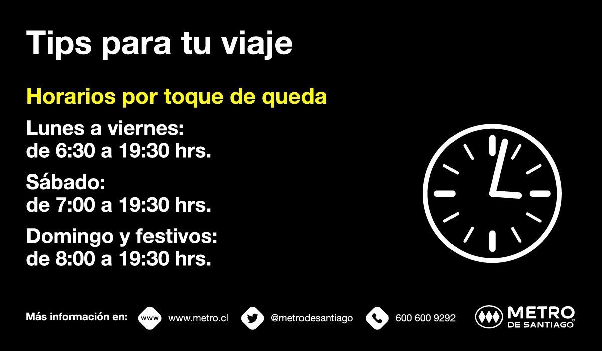 metrodesantiago's tweet photo. 18:00 hrs. Finaliza la jornada en twitter 🚇 Recuerda que el horario de cierre es a las 19:30 hrs en toda la red. Mañana viernes el servicio comienza a las 06:30 hrs.

Puedes revisar toda nuestra información en https://t.co/ipeNUSBRnK https://t.co/V5TSFjMVCt