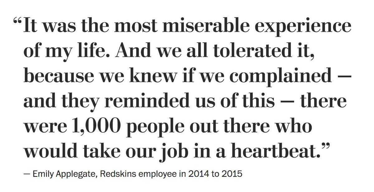 donnovanbennett's tweet photo. Why don’t we have more women working in sports? Because it’s so often not a safe and welcoming environment. @washingtonpost story on the #WashingtonFootball team is the latest example. Time for Dan Snyder to relinquish the right to own a #NFL team. https://t.co/hv2Lf79Nwx