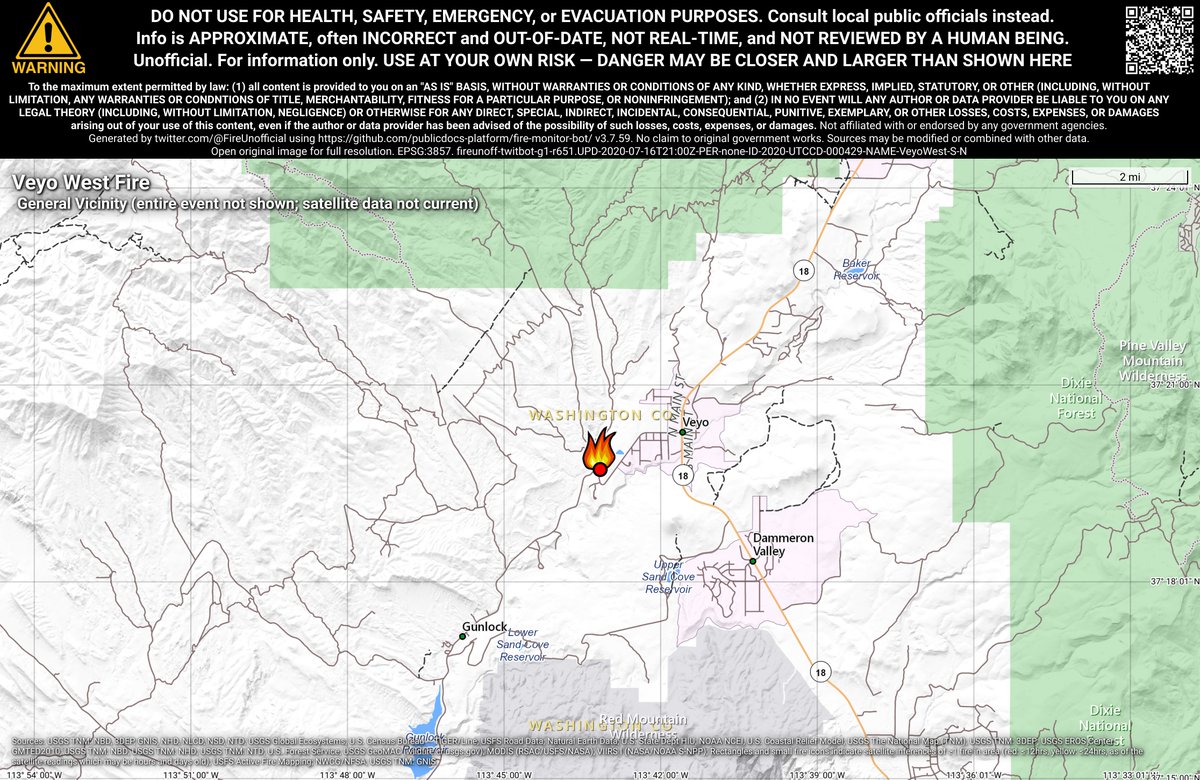 UtahNevFireBot's tweet image. #VeyoWestFire 🔥 unofficial, automated update.
Near Veyo, UT. ⚠️ DO NOT USE FOR SAFETY PURPOSES - See officials instead. May be incorrect; disclaimers in images.