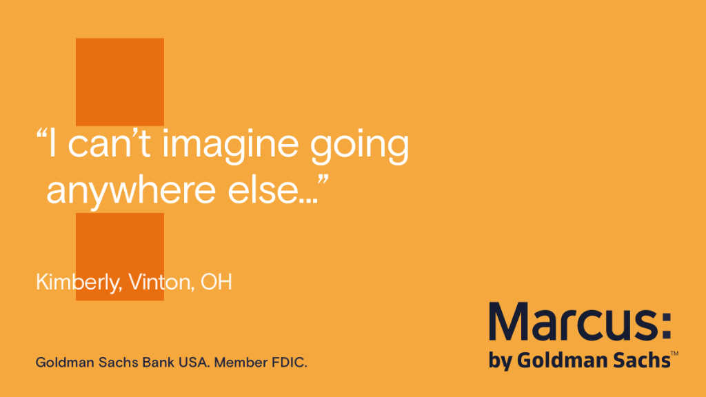 marcus's tweet photo. It’s our goal to keep it that way, Kimberly! We designed Marcus with savings products, personal loans and resources to help you on your financial journey. #CustomerTestimonial #MarcusbyGS https://t.co/lPvbdO4vSh