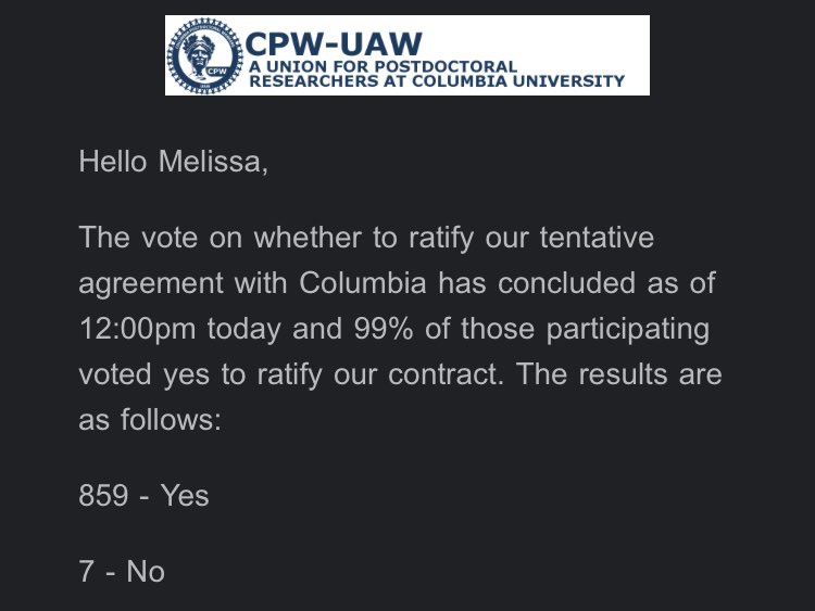 sciclyst's tweet photo. We did it, guys. It was tiring (esp for the cats at the end) and required lots of “diplomacy”. Now we need to continue to work together to make Columbia reflect its greatest ideals and be ever more the leading, world class institution it is. #UAW4100 @CPWUAW https://t.co/jwSPX5j4oz