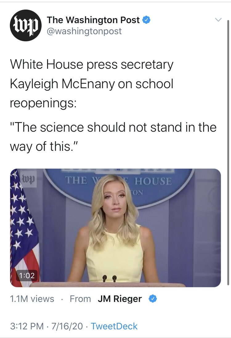 Incredible how  @washingtonpost left off the part where  @PressSec says quite clearly that the science supports their decision and cites a JAMA study to the same effect.