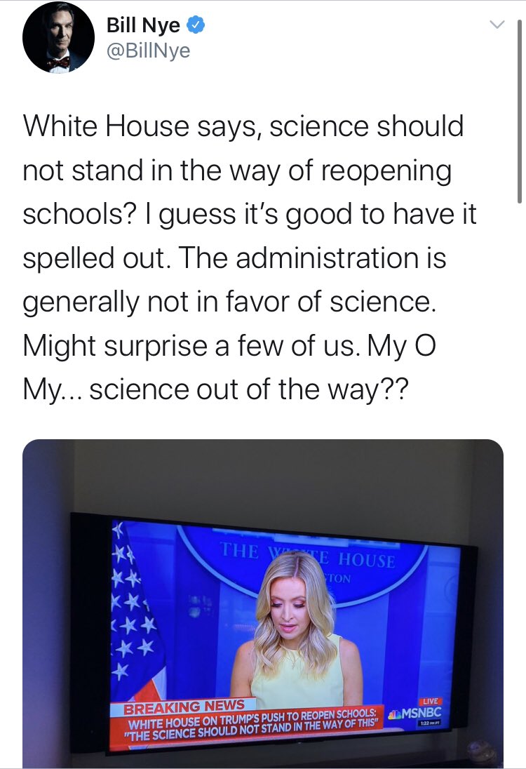 But it wasn’t just media folks who got involved. Here’s one of my (surely many of our) former faves  @BillNye, just pushing outright partisan lies.