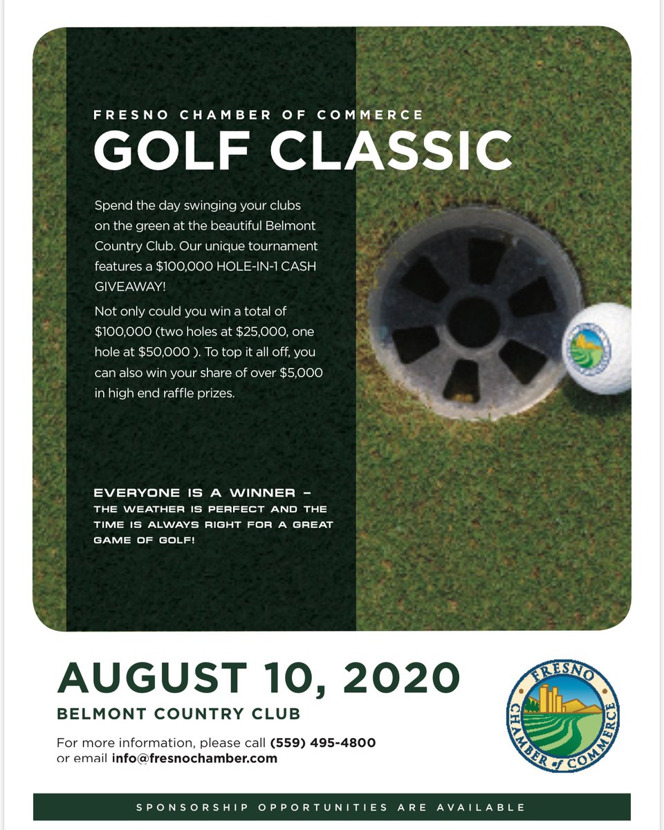 Fresno_Chamber's tweet photo. 🏌️♀️The Fresno Chamber’s Golf Classic has been rescheduled for August 10th at Belmont Country Club. There are still a few spots still available, register now at https://t.co/xuJNzIBu3x! #HowWeChamber https://t.co/Z6mHW8NSqN