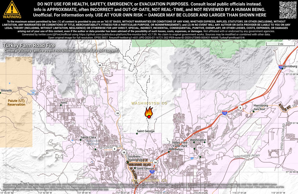UtahNevFireBot's tweet image. #TurkeyFarmRoadFire 🔥 unofficial, automated update.
Near Washington, UT. ⚠️ DO NOT USE FOR SAFETY PURPOSES - See officials instead. May be incorrect; disclaimers in images.