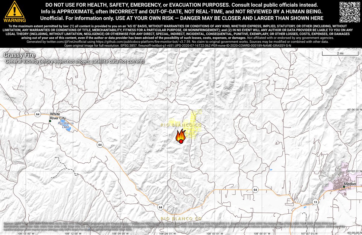 RockyMtnFireBot's tweet photo. #GrassyFire 🔥 unofficial, automated update.
~10mi W of Meeker, CO. ⚠️ DO NOT USE FOR SAFETY PURPOSES - See officials instead. May be incorrect; disclaimers in images. https://t.co/WqjHCmm4zv