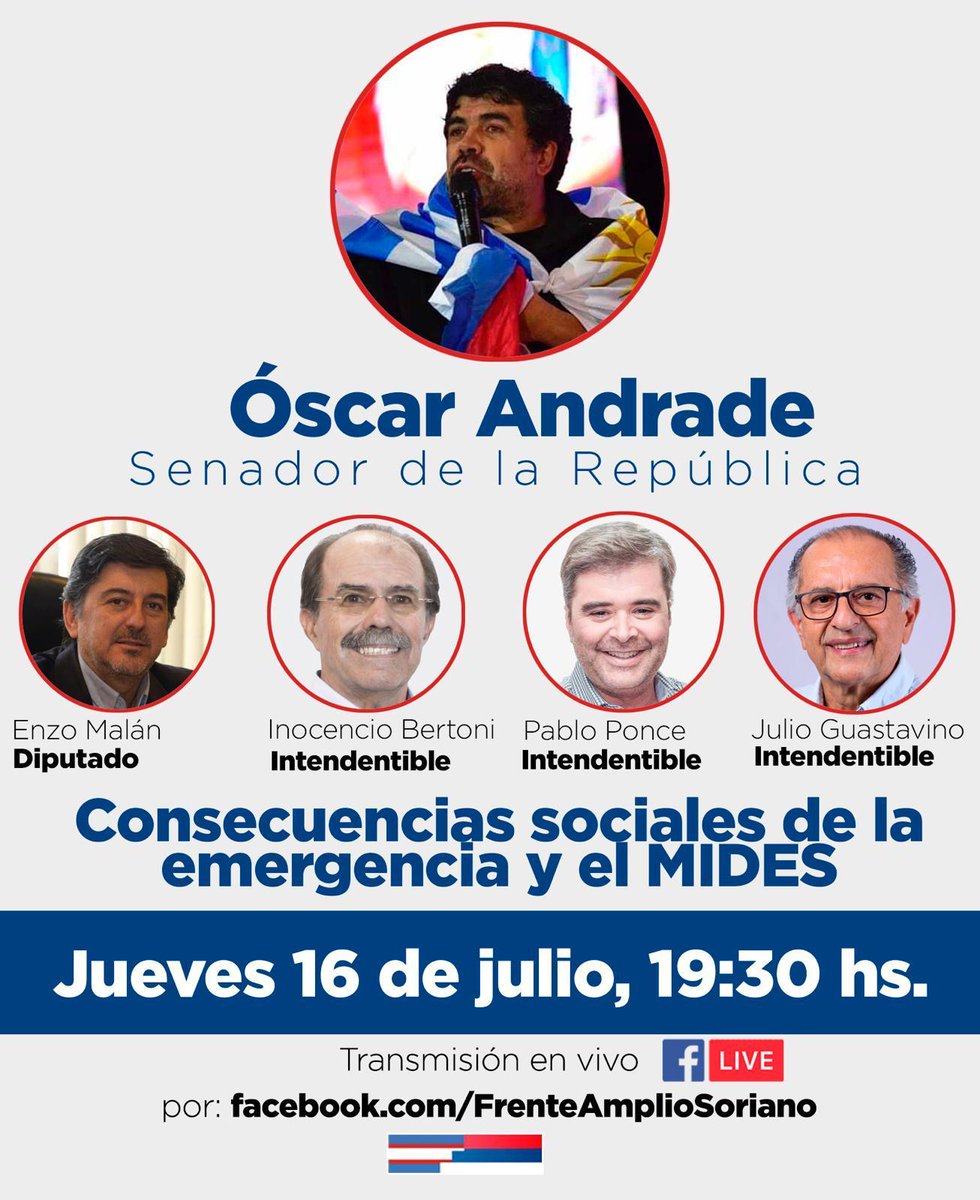 IntendentePonce's tweet photo. 🏮AHORA EN VIVO 

Con el senador @Oandradelallana y el diputado @EnzoMalanCastro

Acompañado con el resto de los candidatos a la intendencia de Soriano por el FA @GuastavinoJulio ; Inocencio Bertoni 

#PabloIntendente https://t.co/8tqIDmSYVb