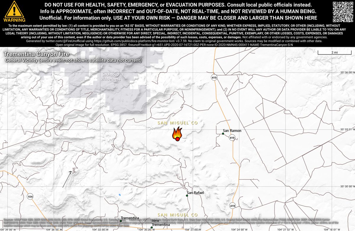 SWFireBot's tweet photo. #TrementinaCanyonFire 🔥 unofficial, automated update.
~19mi NW of Conchas Dam, NM. ⚠️ DO NOT USE FOR SAFETY PURPOSES - See officials instead. May be incorrect; disclaimers in images. https://t.co/IQKMLffm9b