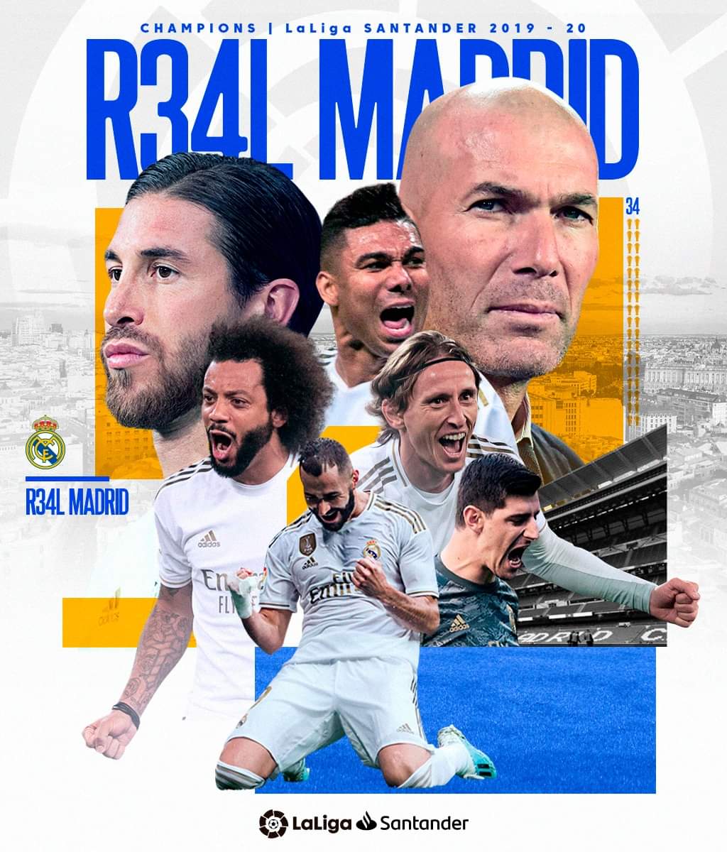 IndiaInFootball's tweet photo. Real Madrid won the LA LIGA 2019/20.
Champions are here. Follow @indiainfootball 
.
.
.
.
.
.
.
.

#laligasantander #RealMadridVillarreal #SergioRamos #marcelo https://t.co/paWaf8bNvI