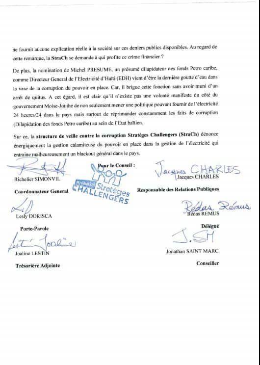 MouvmanE's tweet photo. Prise de position de la structure de veille contre la corruption Stratèges challengers( StraCh) sur la non-transparence dans la gestion de l'életricité en Haïti https://t.co/iS7LUEdJuf