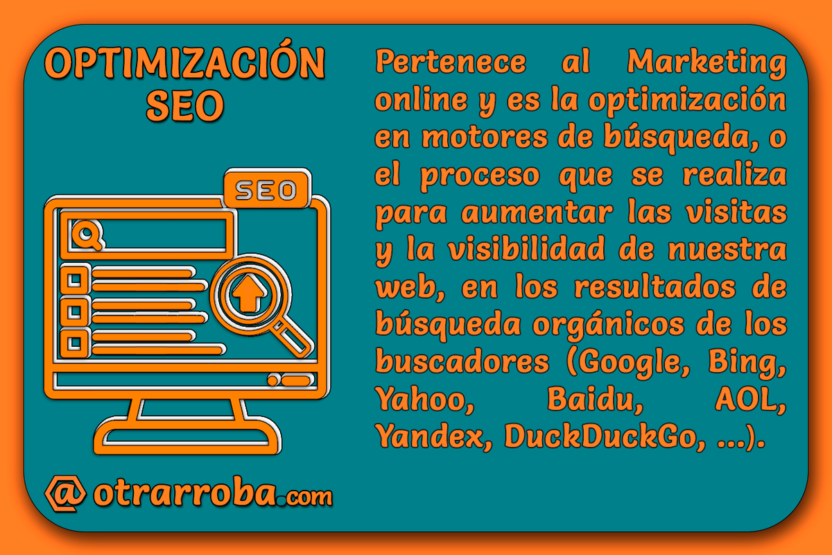 otrarroba's tweet photo. #OptimizaciónSEO: pertenece al #MarketingOnline y es la optimización en #Motores#DeBúsqueda, o el proceso que se realiza para aumentar las visitas y la visibilidad de nuestra web, en los resultados de búsqueda orgánicos de los buscadores: #Google, #Bing, #Yahoo, #Baidu, #AOL, ... https://t.co/TvJMQTUMSw
