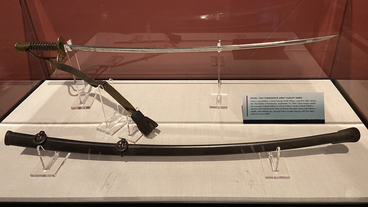 I was able to see the saber of CSA Col. George Smith Patton (Gen. Patton’s grandfather) on display. Interesting story of how it was retrieved after Patton’s grandfather was mortally wounded at the Third Battle of Winchester. Gen. Patton played with this saber as a boy.  #CivilWar