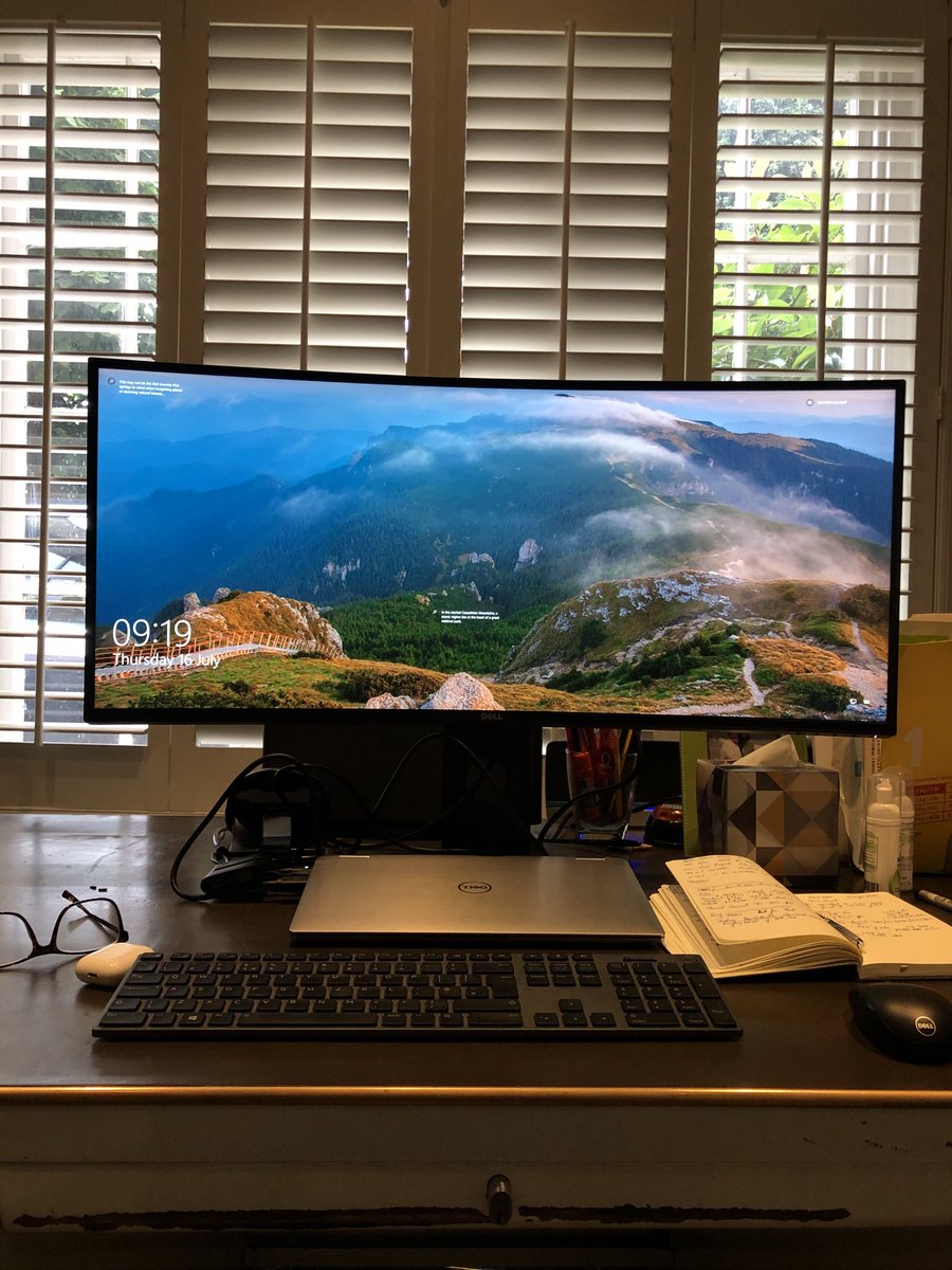 AdrMcDonald's tweet photo. We had #Workfromhome ... attaining the ability to work from home in a hurry. Now we have #WFH2.0 which is about doing Work from home,right. Many aspects to maximising the work from home experience, but I must say the @Dell 34 inch high resolution screen certainly helps ! https://t.co/4CdYYGPmBW
