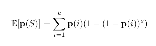 Let's consider the random variable p(S). Its expectation (see below) is (making a bunch of approximations) 𝔼[p(S)]≈s||p||₂².Great: we have a new estimator for (roughly) the squared ℓ₂ norm! Assuming things went well and p(S) concentrates around its expectation, ...36/n