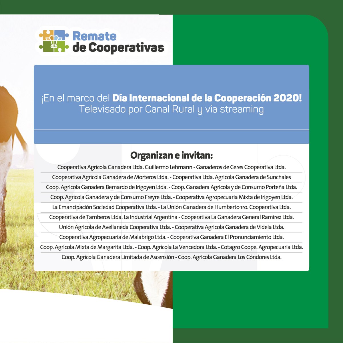 coopcenteno's tweet photo. ✅1° Remate de Cooperativas Más de 10.000 cabezas Negocios ganaderos con espíritu cooperativo.

"En el marco del Día Internacional de la Cooperación 2020".

#Coop #LaIndustrial #Centeno #Lehmann #Remates #Cooperativas https://t.co/XtNmBACVxP