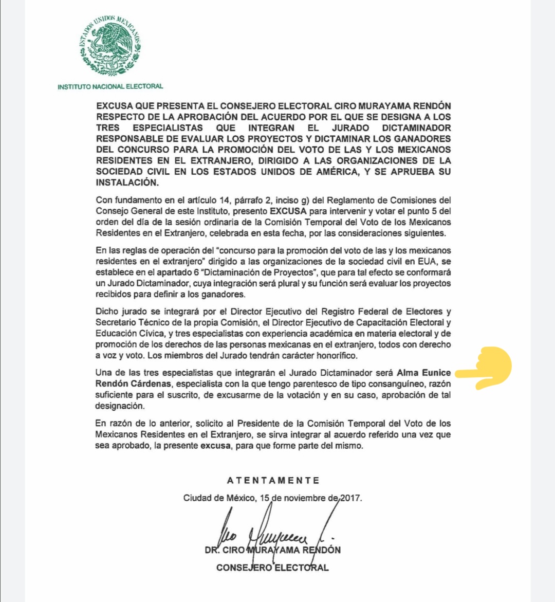 luisghernan's tweet image. 🛑ALERTA🛑

Pregunté a @EuniceRendon y no respondió, pero hay prueba:

En 2017, @CiroMurayamaINE reconoció ante @INEMexico que ella es su

PARIENTE CONSANGUÍNEA 

Su candidatura a Consejera debe invalidarse de quinteta

❌GRAVE CONFLICTO DE INTERÉS❌

 @JohnMAckerman tenía razón