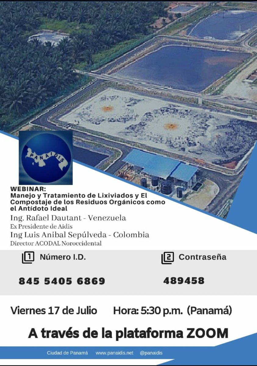 La Escuela de Ingeniería Civil invita este 17/07 al Webinar " Manejo y tratamiento de lixiviados y El compostaje de los residuos orgánicos como el antídoto ideal" con la participación del Prof.Rafael Dautant adscrito al dpto de Ing. Ambiental.