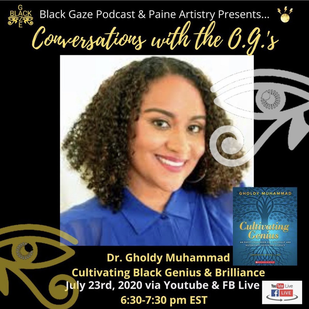 We are so honored to engage in conversation with <a href="/GholdyM/">Gholdy Muhammad</a> for our next Facebook &amp; YouTube #conversationswiththeOGs! The conversation will focus on cultivating Black Genius &amp; Brilliance! Mark your calendars for Thursday, July 23rd at 6:30pm ET/5:30 CT/ 3:30 PT! Who pulling up?