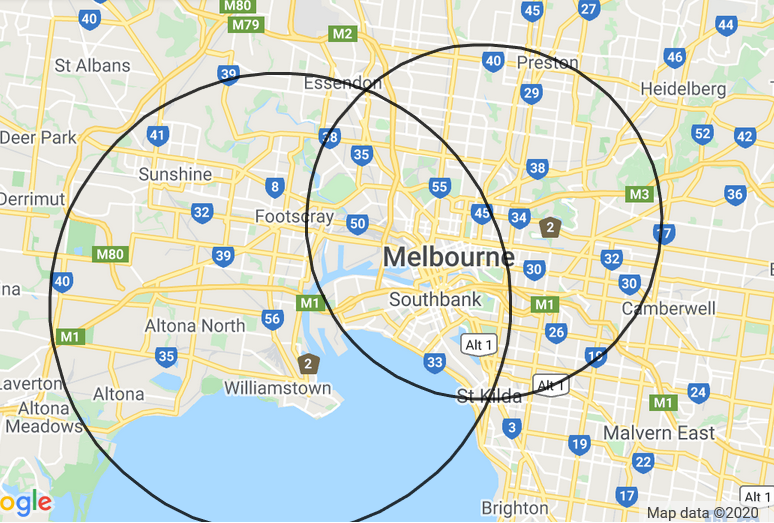 linestring's tweet photo. What's local? This morning's Vic Govt press conference on COVID19 and exercise presented two diff egs of what is too far Spotswood-RoyalBotanicGardens, NthFitzroy-SthMelbourne. People may be challenged conceptualising distances however. What may help? Google Map illustrative only https://t.co/0XzaGanKLW