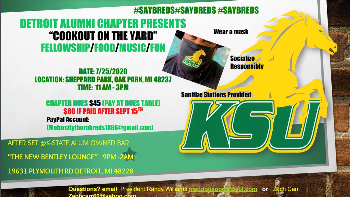 DThorobreds's tweet photo. KState weekend in The D .... ALL KState Detroit Alumni cookout July 25th....Let’s get it. If you wanna just come up and kick it in the D that weekend come on! Nothing but love going around. https://t.co/XV5250qoRC