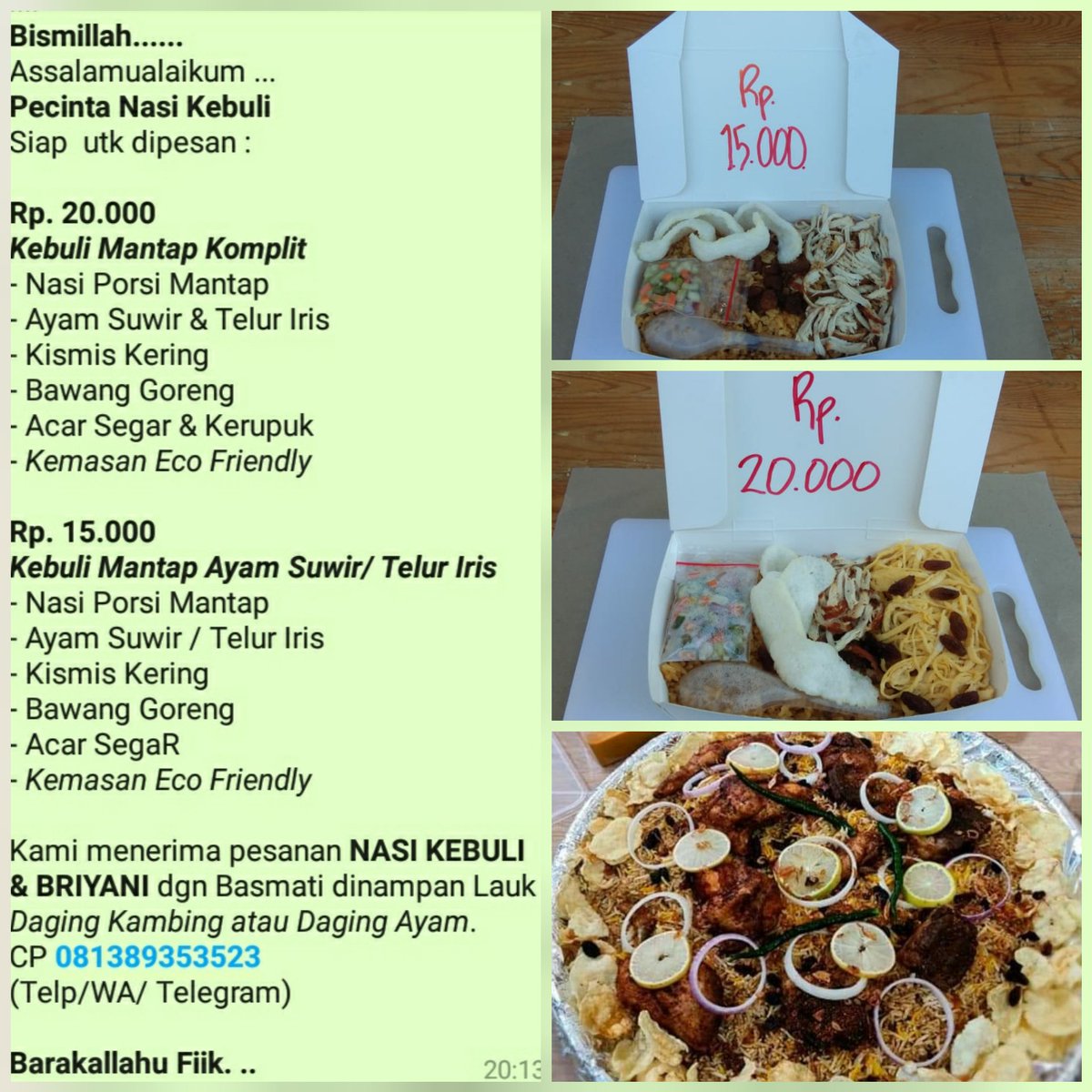 Nanto0523's tweet photo. Assalamualaikum, numpang jualan NASI KEBULI ya bpk / ibu... https://t.co/u11BZpkDJO