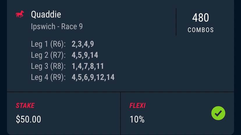 Tipswich2's tweet photo. 0.5u on the quaddie tomorrow. 🤞 https://t.co/B26rmiMbNY