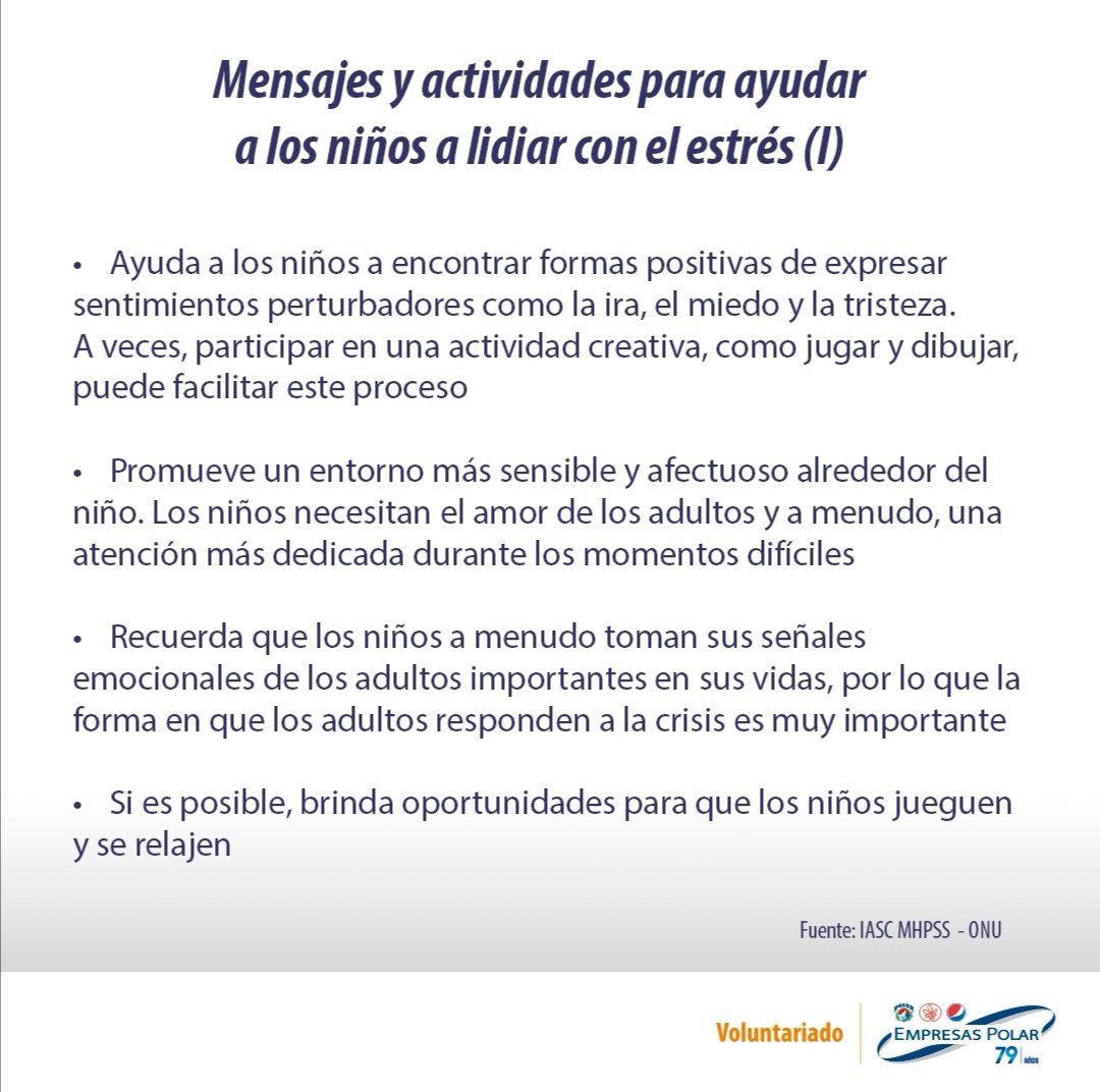 JenniferEstev's tweet photo. 🔵🟠 Los niños también son vulnerables a los efectos psicológicos de la pandemia por el COVID-19. Como parte del Voluntariado de @empresaspolar compartimos estos mensajes para contribuir a su bienestar #VoluntariadoEP 🟠🔵 https://t.co/DaXmgEsR8d
