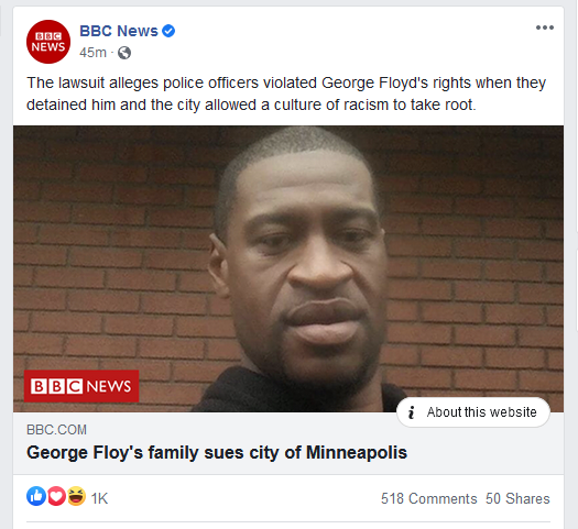 NatashaLavender's tweet photo. Really, @BBCNews You had George Floyd's surname spelled wrong on this Facebook headline for at least 45 minutes? https://t.co/OqL6vdKqhy